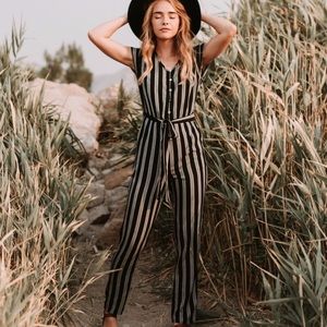 Piper and Scoot Delta Striped Jumpsuit in Black